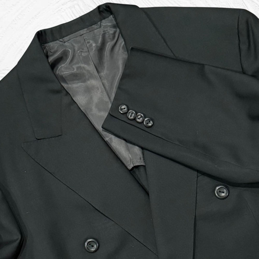 Oxxford Clothes Double Breast Peak Collar Black Blazer 44R Super 100 Unstructure